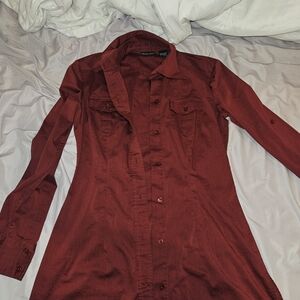 New York & Company Rust Button-Up Blouse